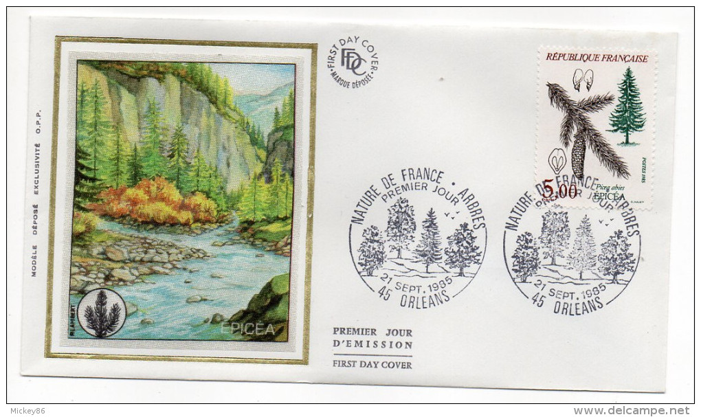 1985--enveloppe 1er Jour - FDC "Soie" -arbre-L'épicéa--cachet  ORLEANS--45 - 1980-1989