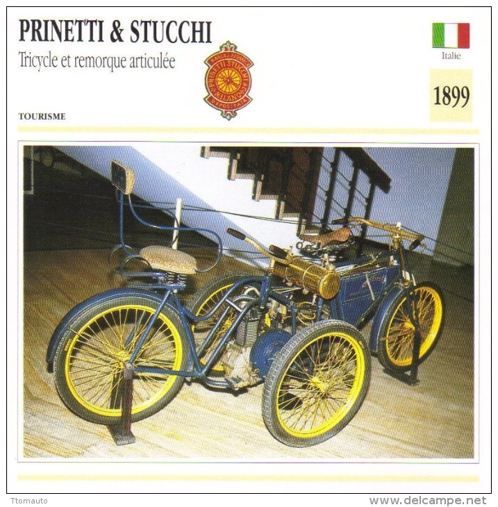Prinetti & Stucchi Tricycle Et Remorque Articulée  - 1899   -  Fiche Technique Moto (Italie) - Autres & Non Classés