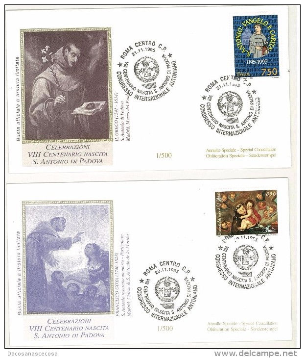 ITALIA REPUBBLICA - VIII CENTENARIO NASCITA SANT´ANTONIO DI PADOVA   - ANNO 1995   5 FDC - FDC