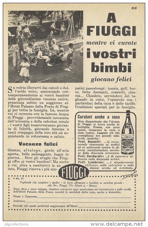 # ACQUA MINERALE FIUGGI 1950s Advert Pubblicità Publicitè Reklame Food Drink Mineral Water Eau Agua Wasser - Manifesti