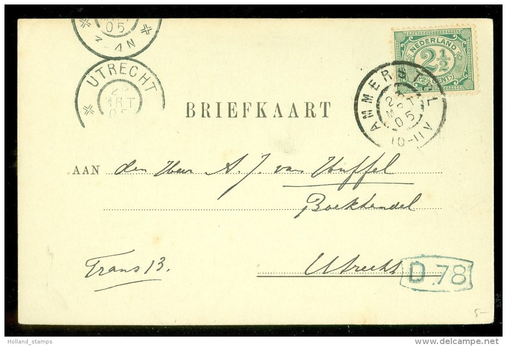 HANDGESCHREVEN BRIEFKAART Uit 1905 Van AMERSTOL Naar UTRECHT  (9835f) - Covers & Documents
