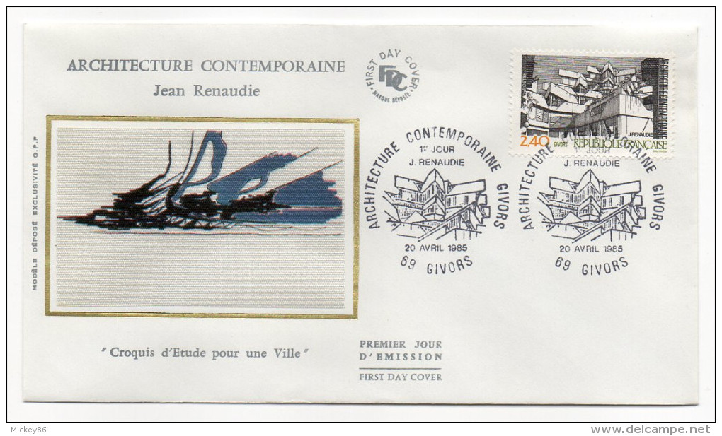 1985--enveloppe 1er Jour - FDC "Soie" -Architecture Moderne-J. RENAUDIE--cachet  GIVORS--69 - 1980-1989