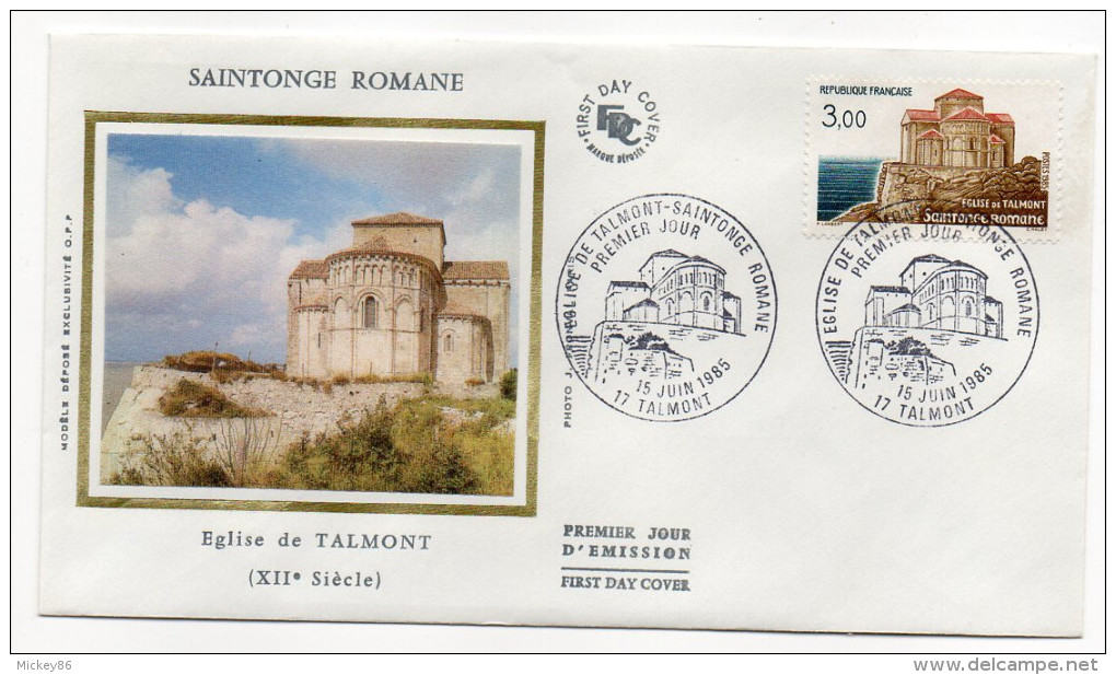 1985--enveloppe 1er Jour - FDC "Soie" --Saintonge Romane--église De TALMONT --cachet  TALMONT--17 - 1980-1989