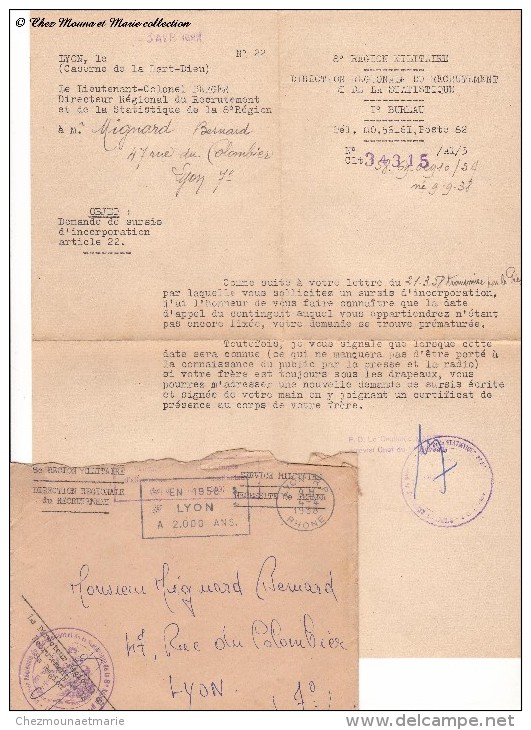 1958 - TAMPON DE LA DIRECTION REGIONALE DU RECRUTEMENT ET DE LA STATISTIQUE DE LA 8 EME REGION MILITAIRE - Documents
