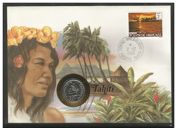 DH0701. TAHITI, ENVELOPPE AVEC MONNAIES , POID 19 GRAMMES, PRIX FIXE. - Tahiti