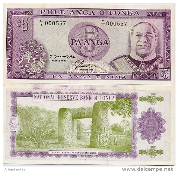 TONGA       5 Pa'anga       P-27       ND (1992)       UNC - Tonga