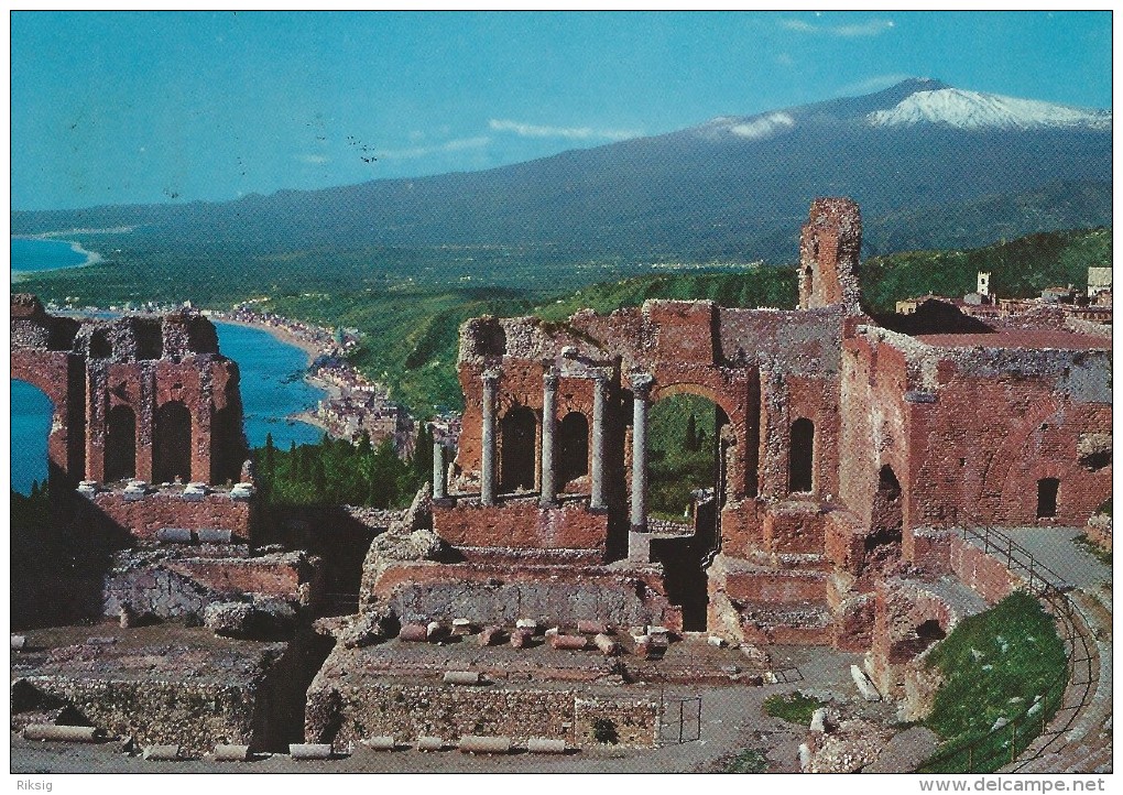 Taormina  Greek Theatre And General View.  Italy.  Sent To Denmark  # 04627 - Other & Unclassified