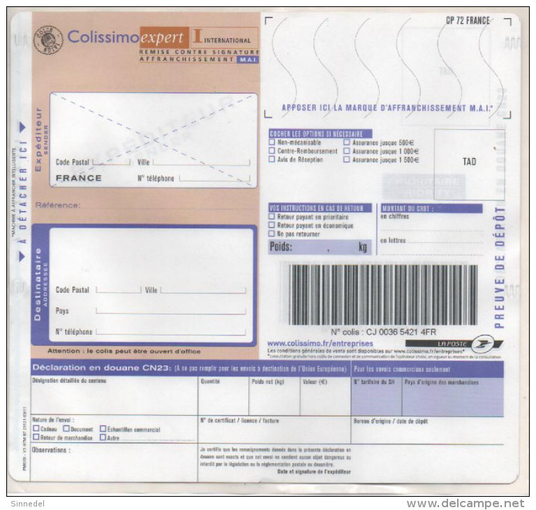 FORMULAIRE NEUF POUR ENTREPRISE   COLISSIMO RECOMMANDE POUR L INTERNATIONAL - Otros & Sin Clasificación