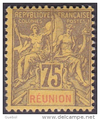 Réunion - N°  43 * Type Groupe 75 Cts Violet-noir Sur Jaune - Nuevos
