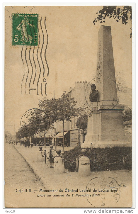 Creteil Monument Du General Ladreit De Lacharriere ( Ardeche ) Combat Guerre 1870 Voyagé A Cuba - Creteil