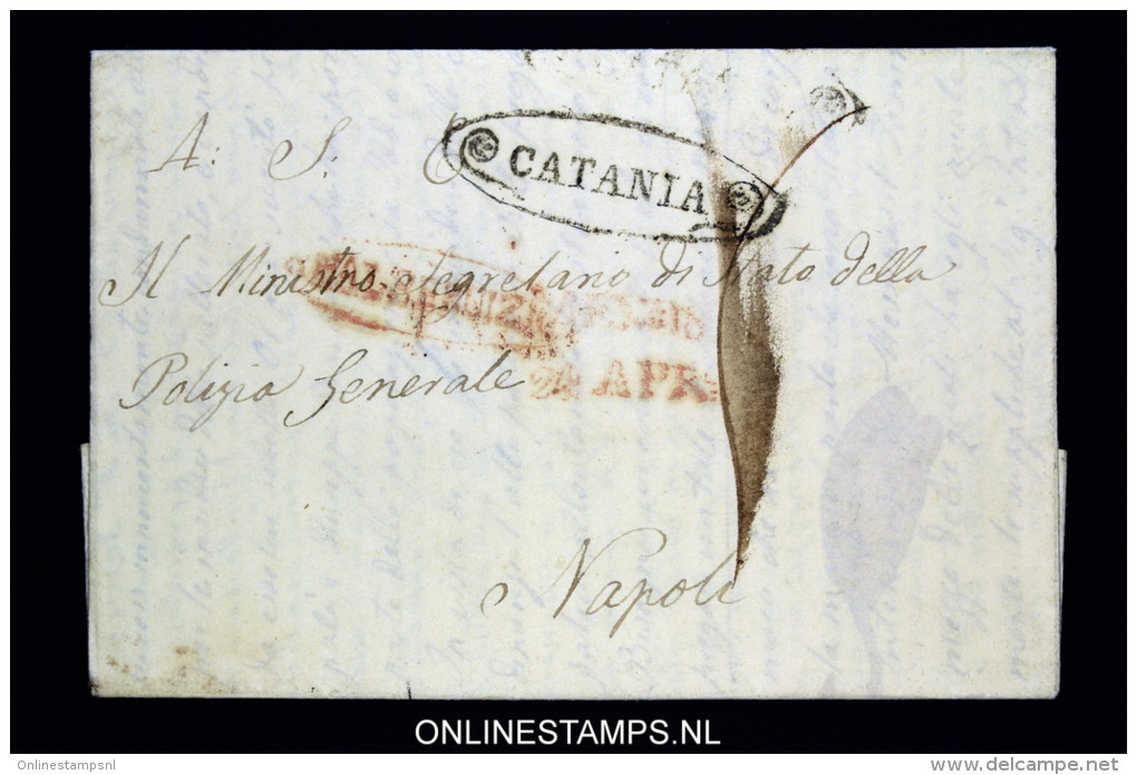 Italia:  Letter Catania  To Napoli  1841? Very Nice Cancels - 1. ...-1850 Prefilatelia