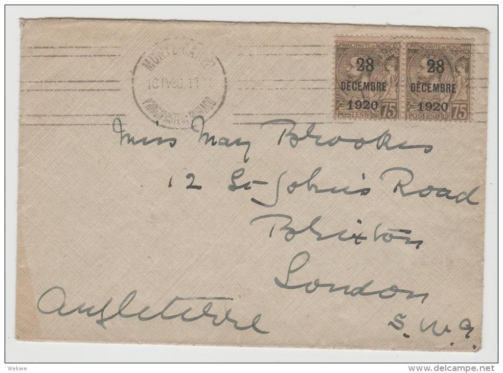 PM036/ MONACO -  Pair Of The 1920 Overprint To London, Rarely Seen. - Covers & Documents