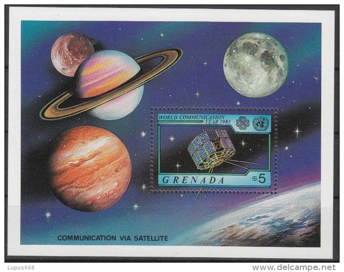 Grenada 1983 MiNr. 1215 (Block 114) ** /MNH  Weltkommunikationsjahr: Satellit, Planeten - América Del Norte