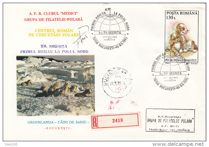 RUSSIAN-ROMANIAN ARCTIC EXPEDITION, THEODOR NEGOITA, SIGNED REGISTERED SPECIAL COVER, 1995, ROMANIA - Arctic Expeditions