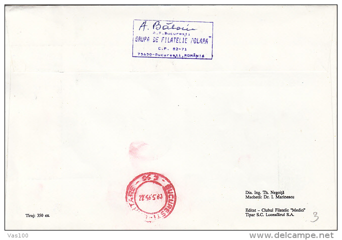 RUSSIAN-ROMANIAN ARCTIC EXPEDITION, THEODOR NEGOITA, SIGNED REGISTERED SPECIAL COVER, 1995, ROMANIA - Expéditions Arctiques