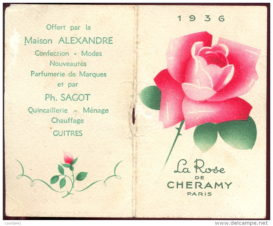 Calendrier Kalender 1936 - La Rose De Cheramy - Paris - Parfum - Petit Format : 1921-40