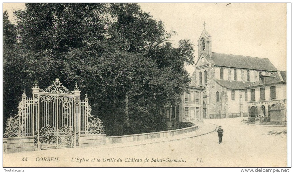 CPA 91  CORBEIL L EGLISE ET LA GRILLE DU CHATEAU DE SAINT GERMAIN 1909 - Corbeil Essonnes