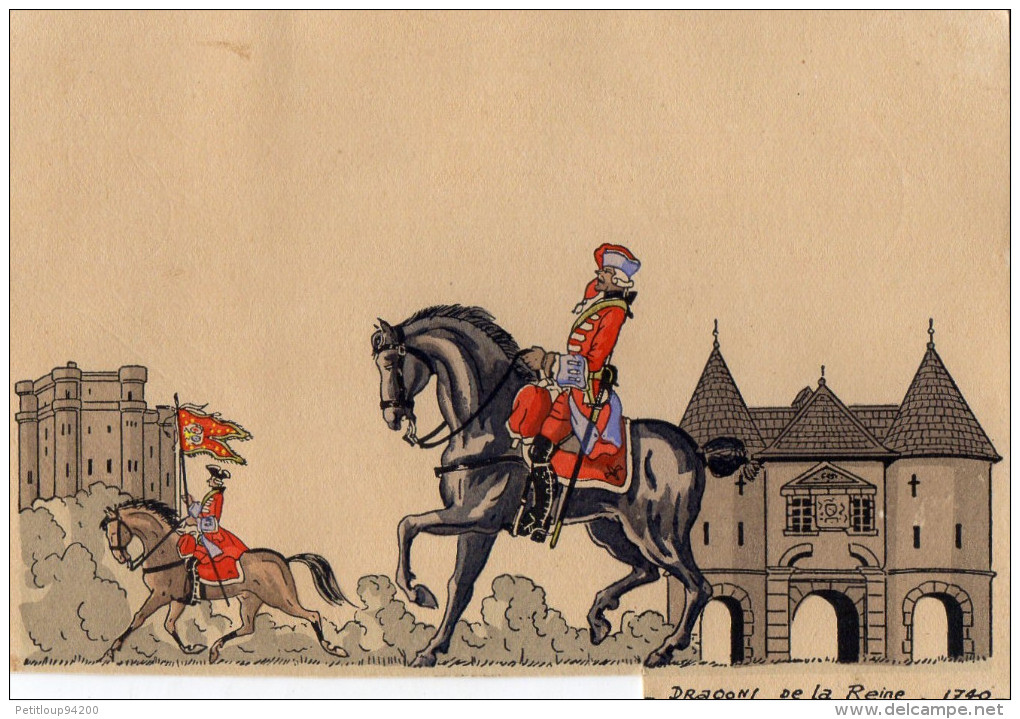 GRAVURE Dragons De La Reine  1740 - Uniformen