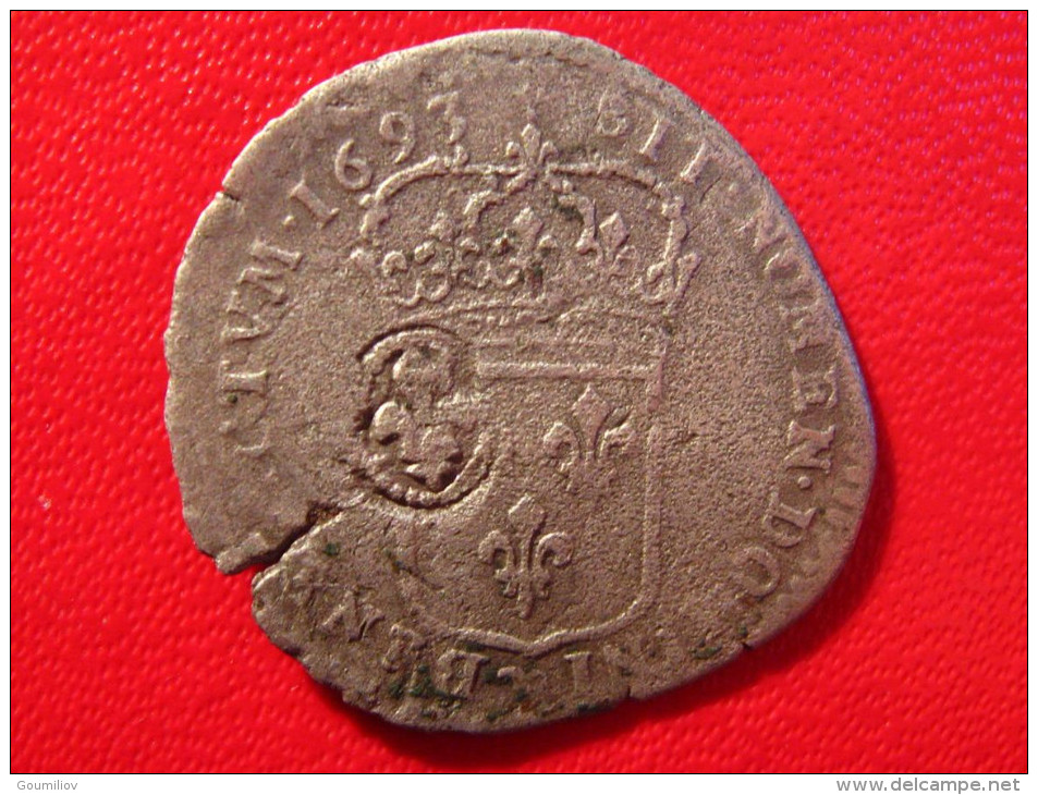 Quinzain 15 Deniers Contremarqué D'une Fleur De Lys Louis XIV 1693 D Lyon 4901 - 1643-1715 Louis XIV Le Grand