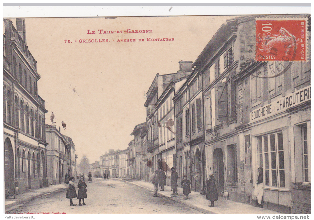 CPA Animée (82)  GRISOLLES Avenue De Montauban Boucherie Charcuterie - Grisolles