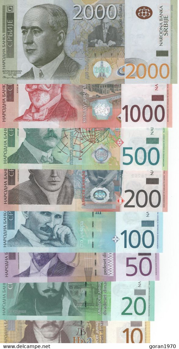 SERBIA 2006-2012 Complete Edition Banknotes UNC (10 , 20 , 50 , 200 , 500 , 1000 And 2000 Din) - Serbie