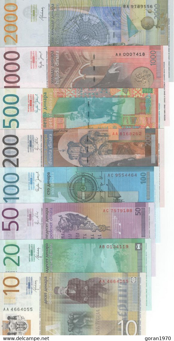 SERBIA 2006-2012 Complete Edition Banknotes UNC (10 , 20 , 50 , 200 , 500 , 1000 And 2000 Din) - Servië