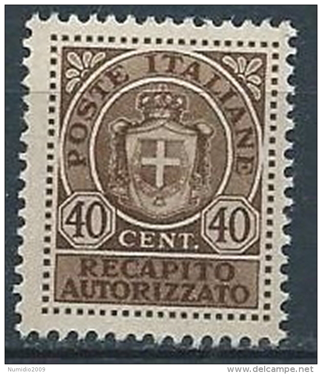 1945 LUOGOTENENZA RECAPITO AUTORIZZATO 40 CENT MNH ** - VA41-4 - Service Privé Autorisé