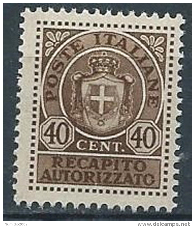 1945 LUOGOTENENZA RECAPITO AUTORIZZATO 40 CENT MNH ** - VA41-5 - Autorisierter Privatdienst