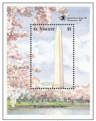 St Vincent,  Scott 2015 # 1266,  Issued 1989,  S/S Of 1,  MNH,  Cat $ 4.25, Washington Monument - St.Vincent (1979-...)