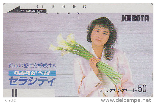 Télécarte Ancienne Japon / 330-1193 - FEMME & Fleur Arum - GIRL Japan Front Bar Phonecard - FRAU Balken TK - 1861 - Mode