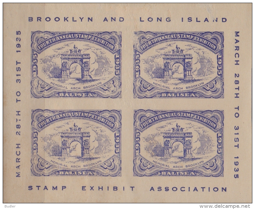 U.S.A.:1935:Bloc Of 4 Vignettes/Cinderellas–MNH(Not Dentelled):##BROOKLYN And LONG ISLAND–Stamp Exhibition Association## - Unclassified