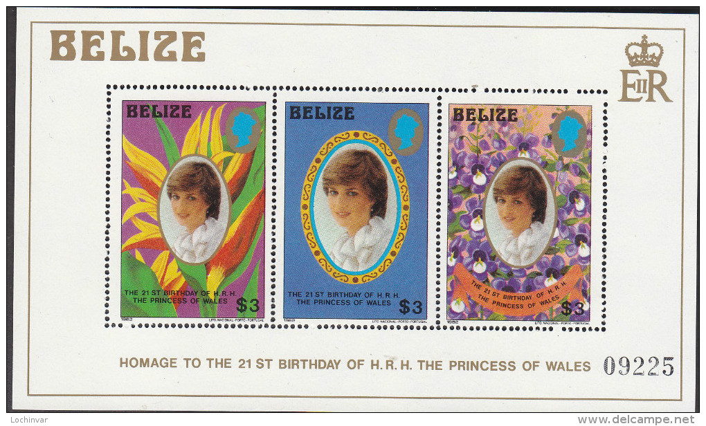 BELIZE, 1982 DIANAS B/DAY MINISHEET MNH - Belize (1973-...)