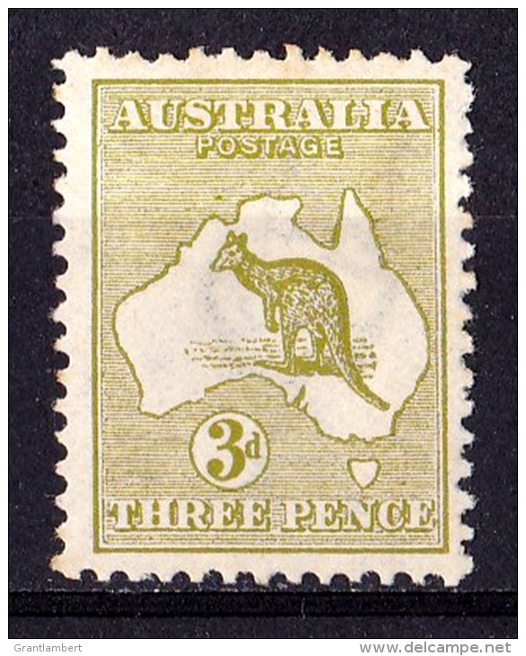 Australia 1913 Kangaroo 3d Olive 1st Watermark MH - Possible Varieties - Ongebruikt