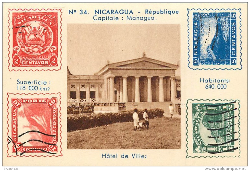 NICARAGUA - Vue & Timbres Symboles Du NICARAGUA - ** Hôtel De Ville MANAGUA ** Mini Carte (6 X9 Cm) - Carte En TB état. - Nicaragua