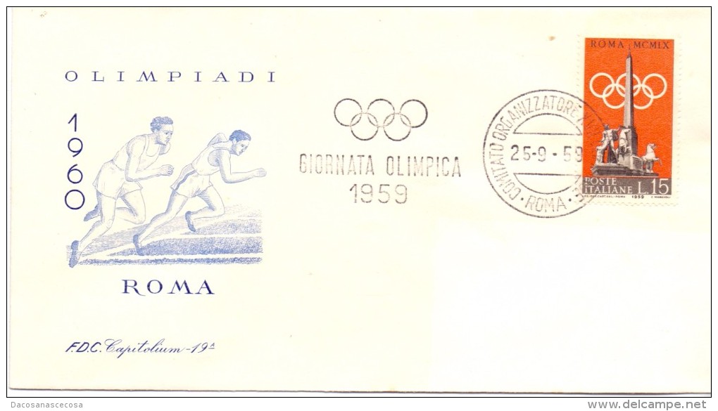 FDC CAPITOLIUM ROMA ´60 - OLIMPIADI - COMITATO ORGANIZZATORE - GIORNATA OLIMPICA 1959 - IMMAGINE BLU - Estate 1960: Roma