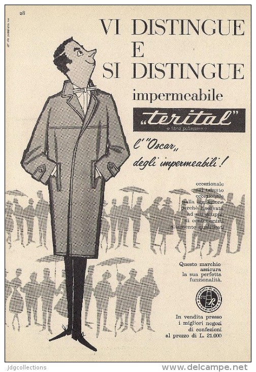 # TERITAL TESSUTO PER IMPERMEABILI 1950s Advert Pubblicità Publicitè Reklame Impermeables Raincoats Tissue Fabric - Accessorios