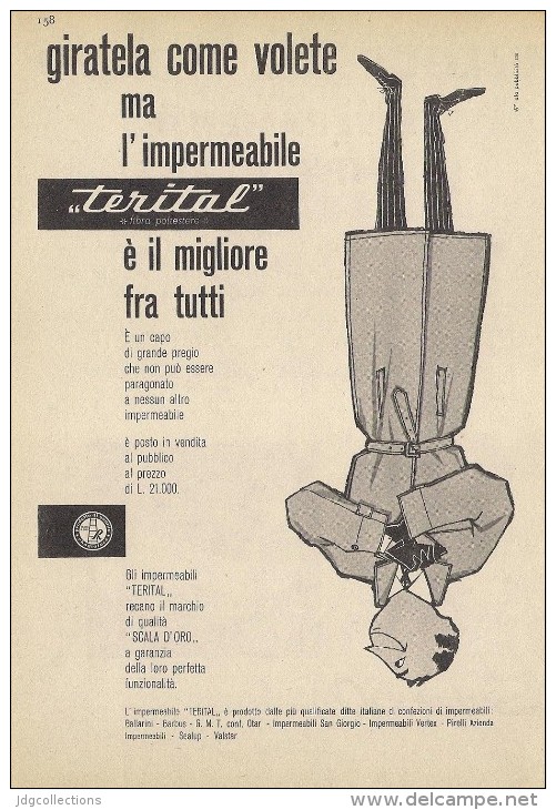 # TERITAL TESSUTO PER IMPERMEABILI 1950s Advert Pubblicità Publicitè Reklame Impermeables Raincoats Tissue Fabric - Accessories