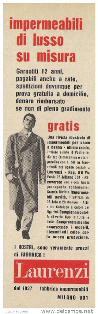 # LAURENZI MILANO IMPERMEABILI 1950s Advert Pubblicità Publicitè Reklame Impermeables Raincoats Tissue Fabric - Accessori