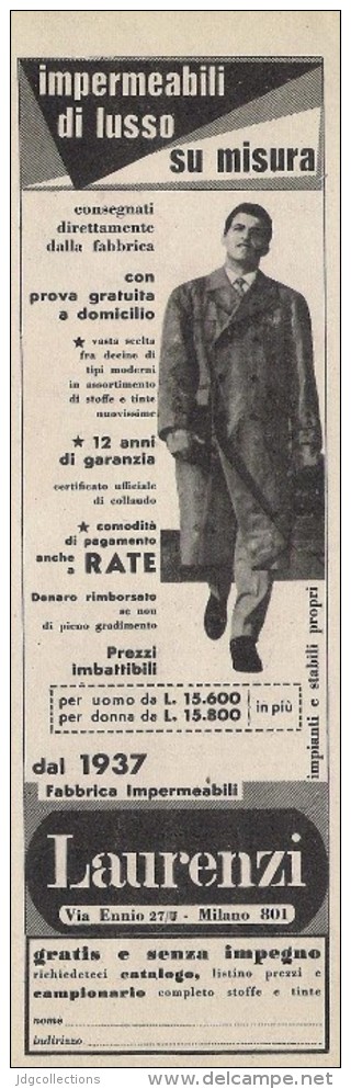 # LAURENZI MILANO IMPERMEABILI 1950s Advert Pubblicità Publicitè Reklame Impermeables Raincoats Tissue Fabric - Accessori