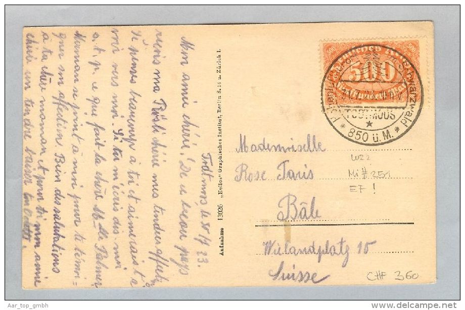 DR 1923-07-31 Postkarte Todtmoos>Basel Mi#251 Einz.fr. - Lettres & Documents