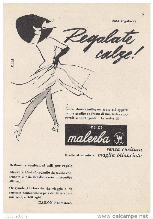 # CALZE MALERBA 1950s Advert Pubblicità Publicitè Reklame Stockings Bas Medias Strumpfe - Kousen