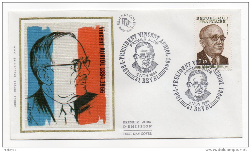 1984--enveloppe 1er Jour-FDC"Soie"--Président Vincent AURIOL--cachet  REVEL--31 - 1980-1989