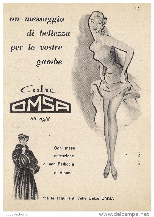 # CALZE OMSA 1950s Advert Pubblicità Publicitè Reklame Stockings Bas Medias Strumpfe - Calze