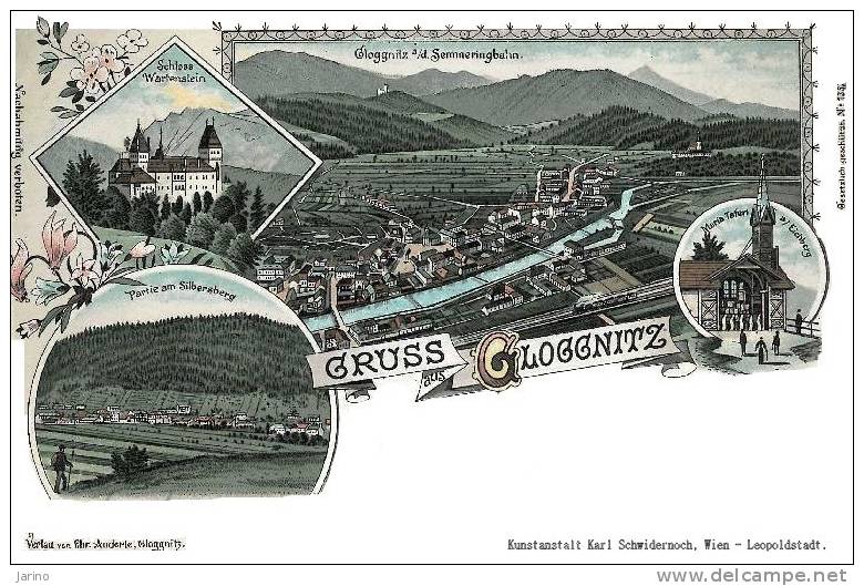 Gloggnitz 1899, Lithografie,Ostereich, Reproduction - Neunkirchen