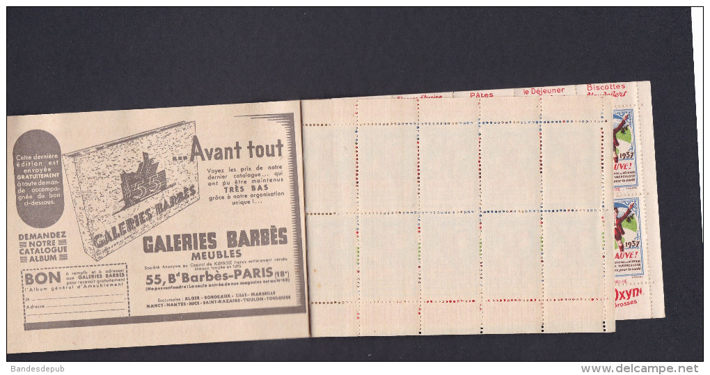 Carnet Complet 20 Vignettes Tuberculose Antituberculeux Publicité Nestle Fly Tox Gibbs Heudebert Bi Oxyn Galeries Barbes - Antituberculeux