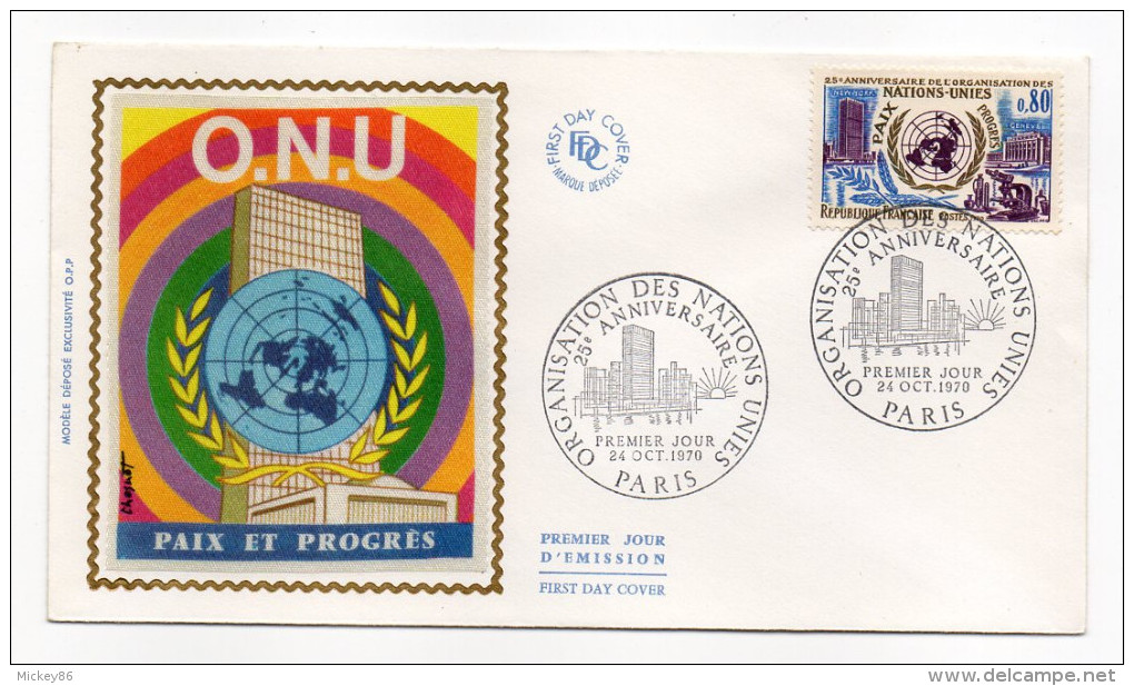 1970--enveloppe 1er Jour-FDC"Soie"--ONU-"Paix Et Progrès"-cachet  PARIS--75 - 1970-1979