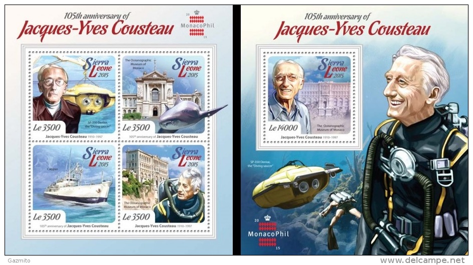 Sierra Leone 2015, J. Cousteau, Submarines, Fishes, Diving, 4val In BF +BF - Buceo
