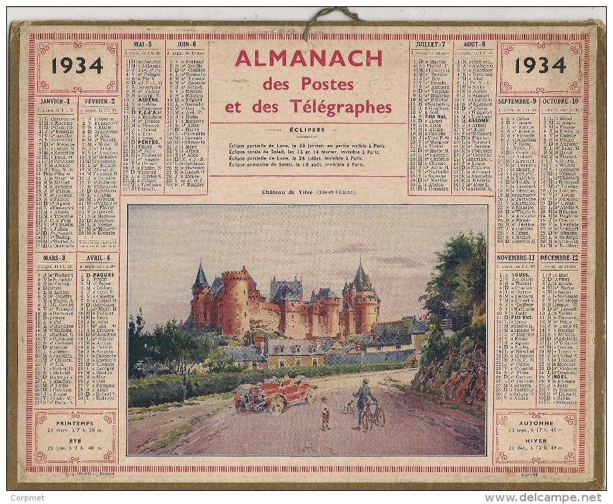 ALMANACH Des POSTES Et Des TÈLÈGRAPHES - 1934 - CARTE POSTALE, TÈLÈGRAPHIQUE, TÈLÈPHONIQUE & DES CHEMINS DE FER Du NORD - Grand Format : 1901-20