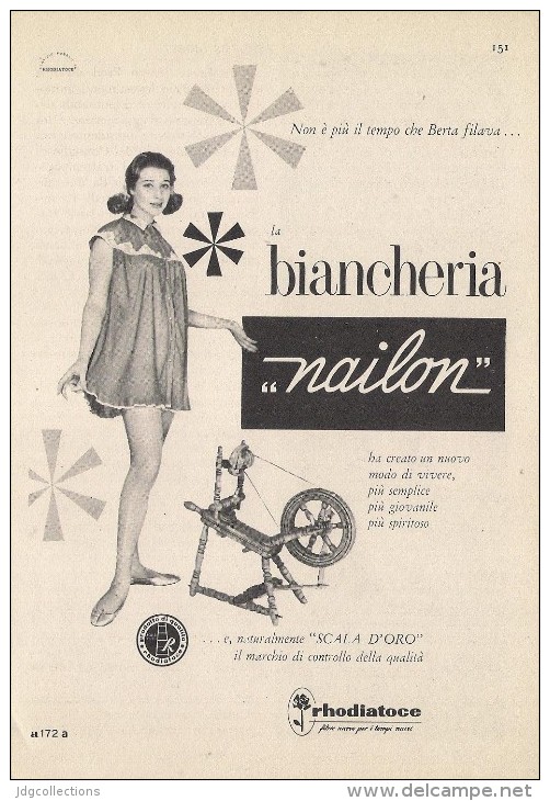 # BIANCHERIA NAILON RHODIATOCE 1950s Advert Pubblicità Publicitè Reklame Underclothes Lingerie Ropa Intima Unterkleidung - Encaje