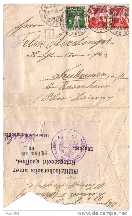 SUISSE - ENVELOPPE DE SUISSE - VERSO ETIQUETTE "MILITARISCHERSEITS UNTER KRIEGRECHT GEOFFNET" LE 26-11-1916. - Documenten